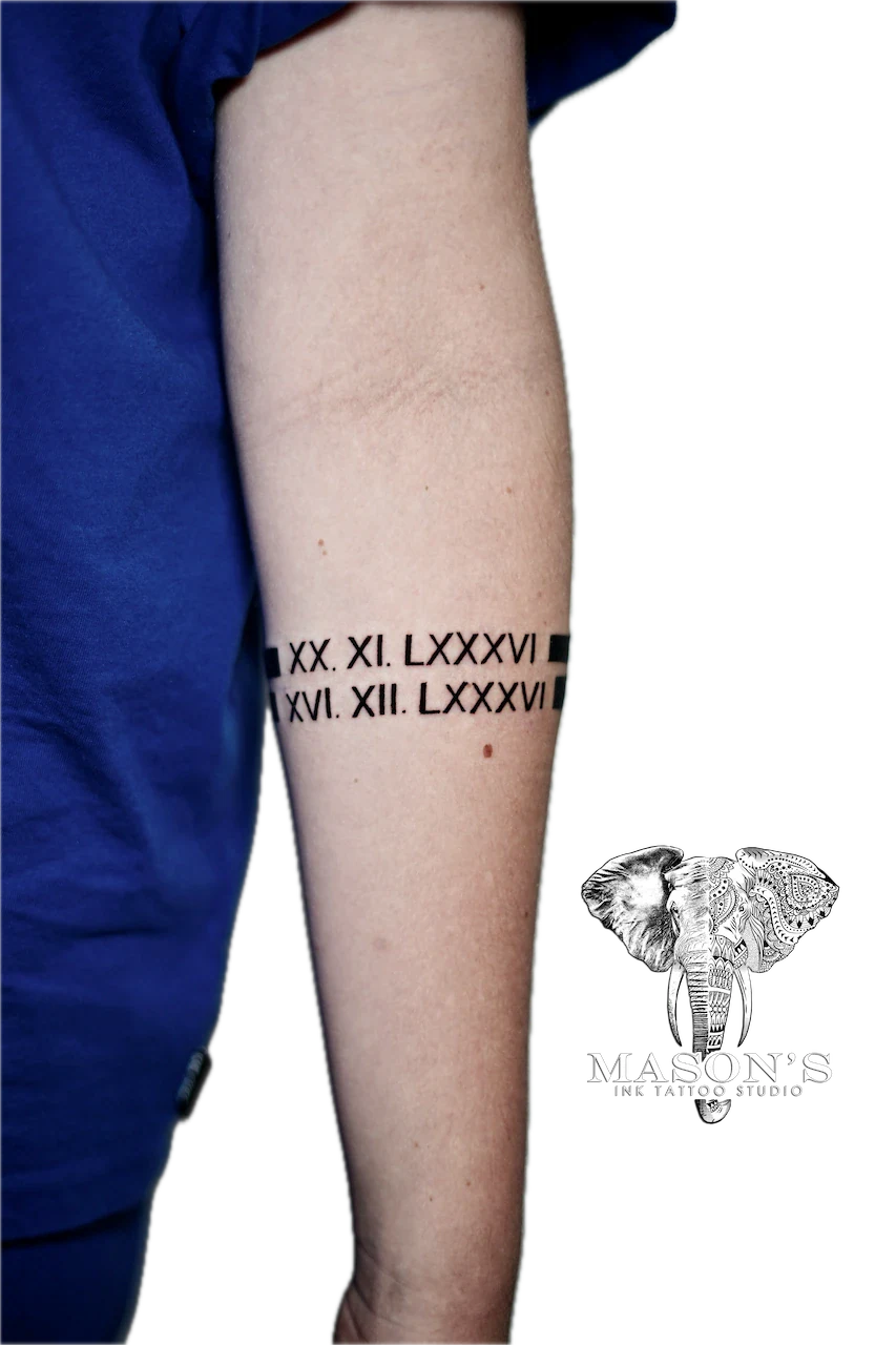 Roman Numeral Script Tattoo Design - Script tattoo by Mason's Ink Tattoo Studio, Bali