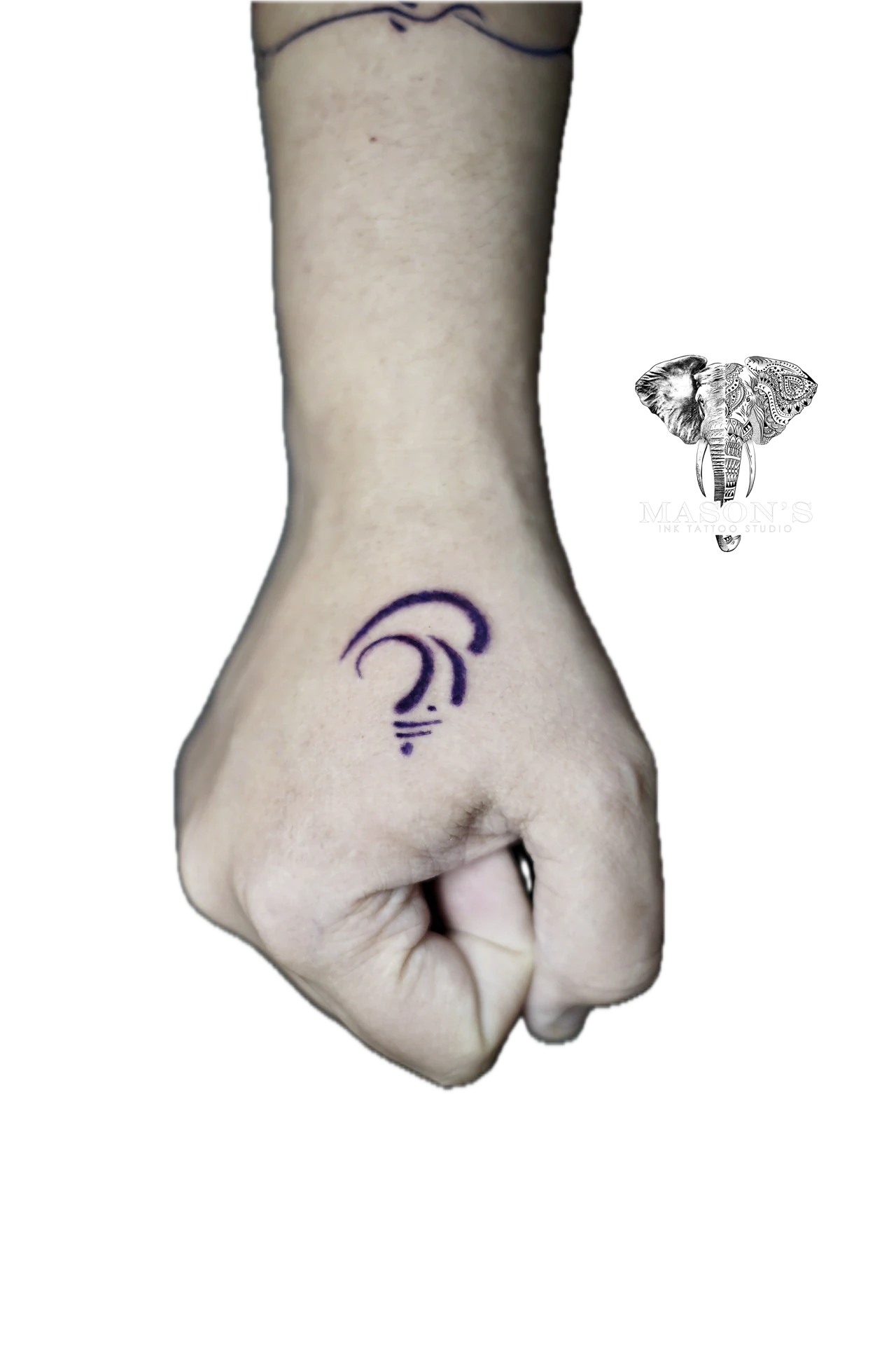 Script Color Ganesha Abstract Symbol Tattoo by Mason's Ink Tattoo Studio, Bali