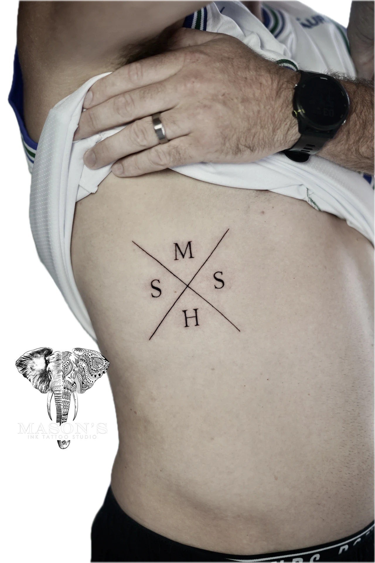 Script Cross Line tattoo by Mason's Ink Tattoo Studio, Bali