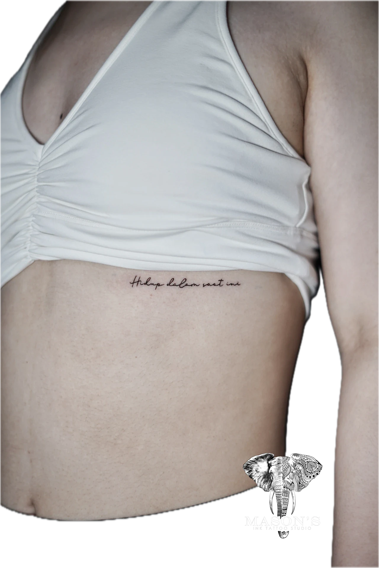 Script Hidup dalam saat ini tattoo by Mason's Ink Tattoo Studio, Bali