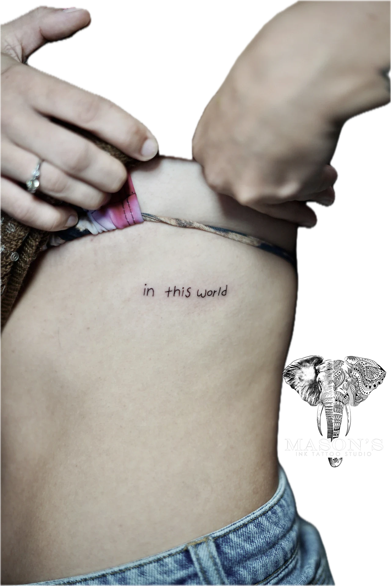 Script in this world tattoo by Mason's Ink Tattoo Studio, Bali