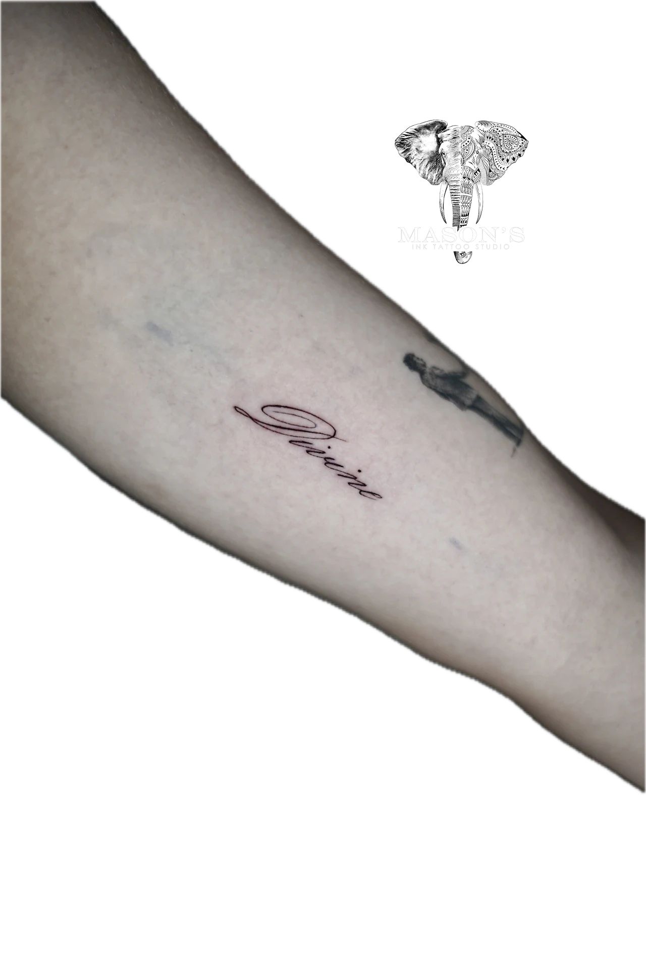 Script tattoo by Mason's Ink Tattoo Studio, Bali