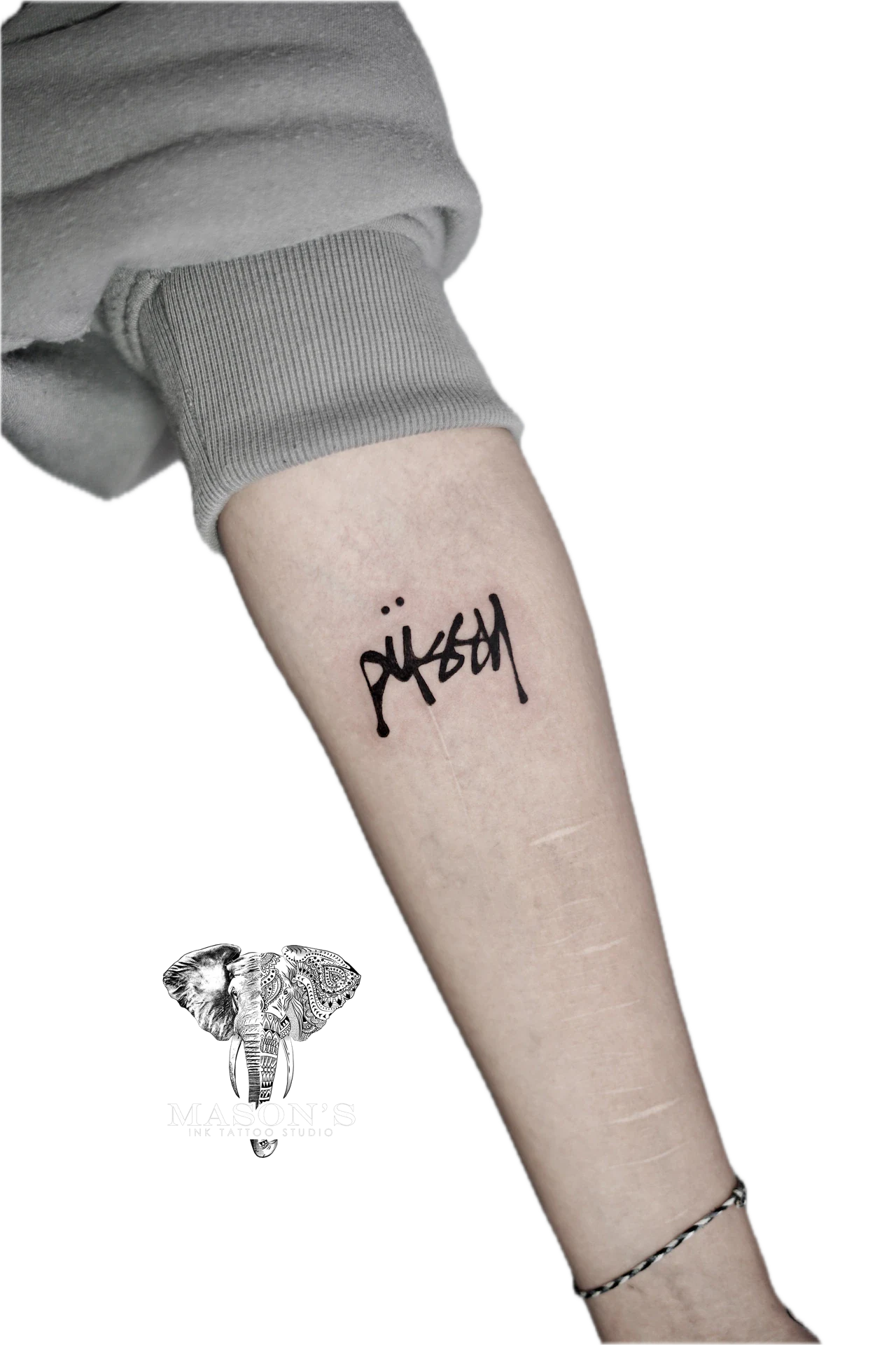 Vintage Script Tattoo by Mason's Ink Tattoo Studio, Bali