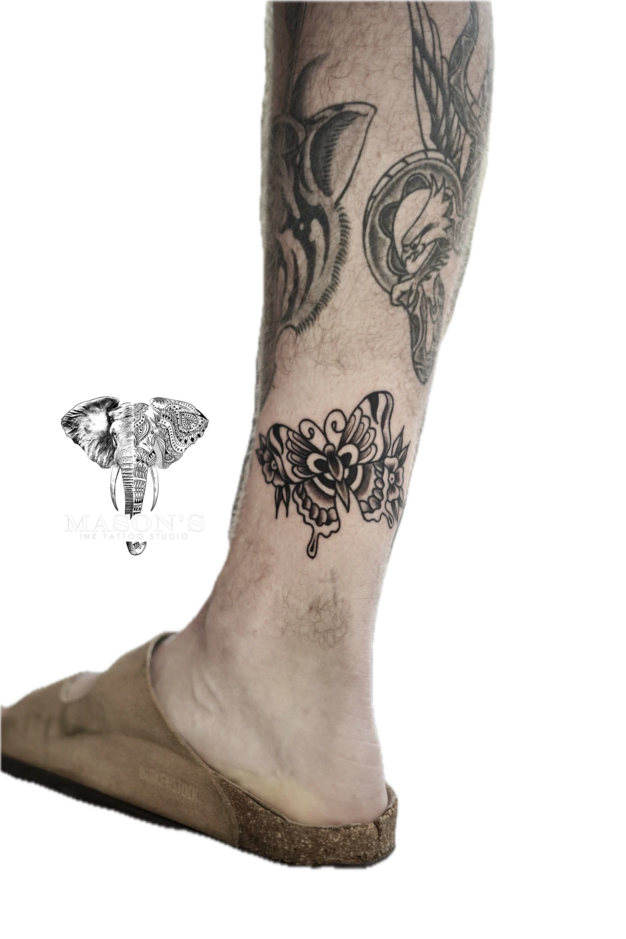 Traditional Butterfly tattoo by Mason's Ink Tattoo Studio, Bali