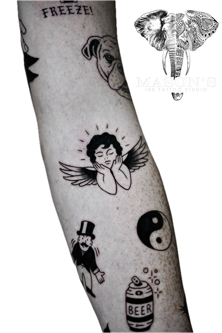 Traditional Angel Tattoo Design by Mason's Ink Tattoo Studio, Bali
