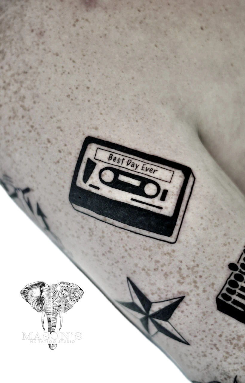 Traditional Cassette Tattoo Design by Mason's Ink Tattoo Studio, Bali