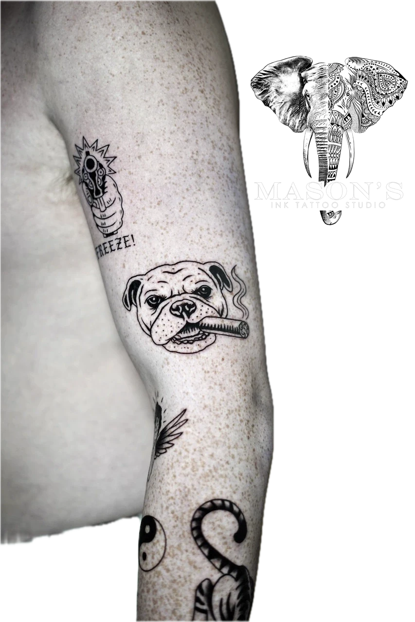 Traditional Dog Smoke Tattoo Design by Mason's Ink Tattoo Studio, Bali