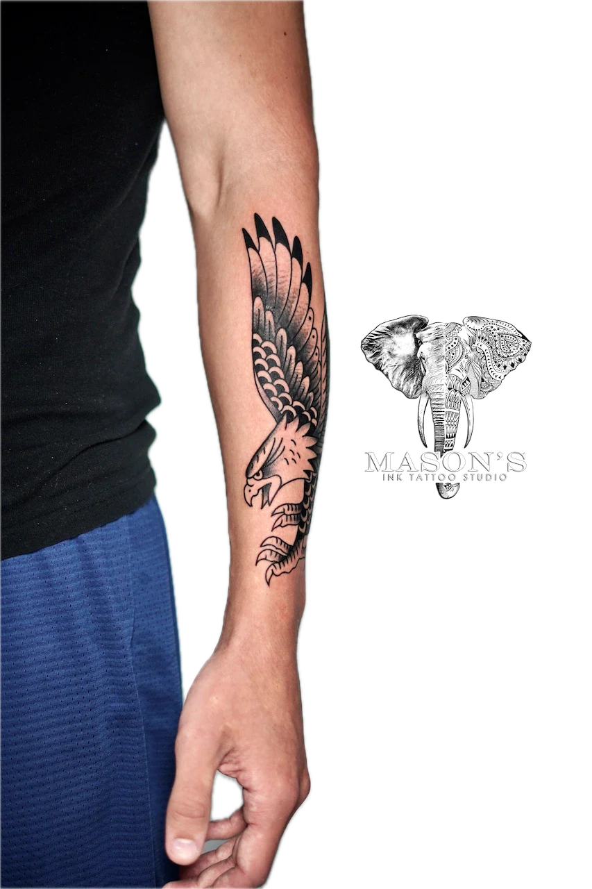Traditional Eagle Tattoo Design - Traditional tattoo by Mason's Ink Tattoo Studio, Bali