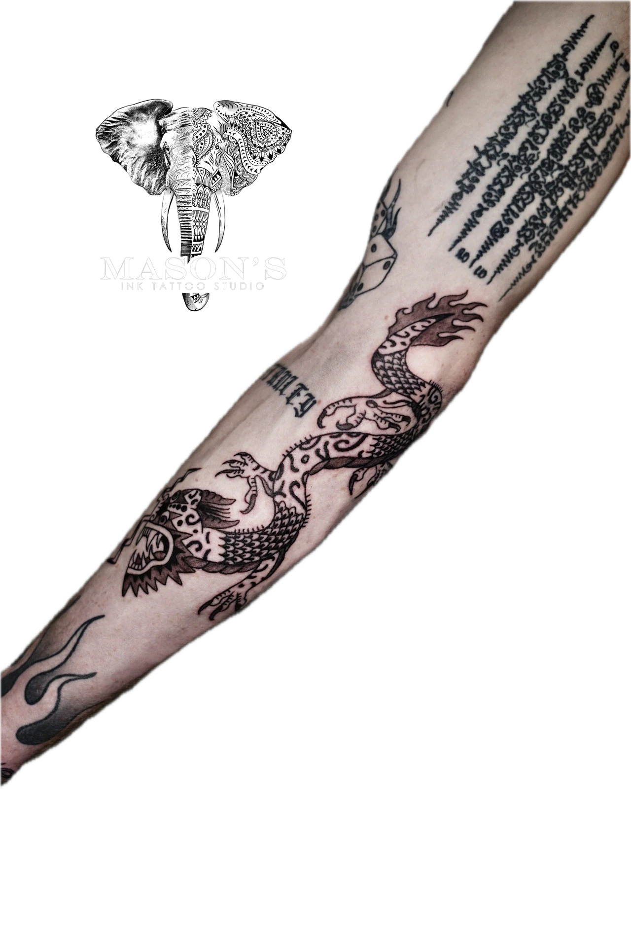 Traditional Ethnic Dragon tattoo by Mason's Ink Tattoo Studio, Bali