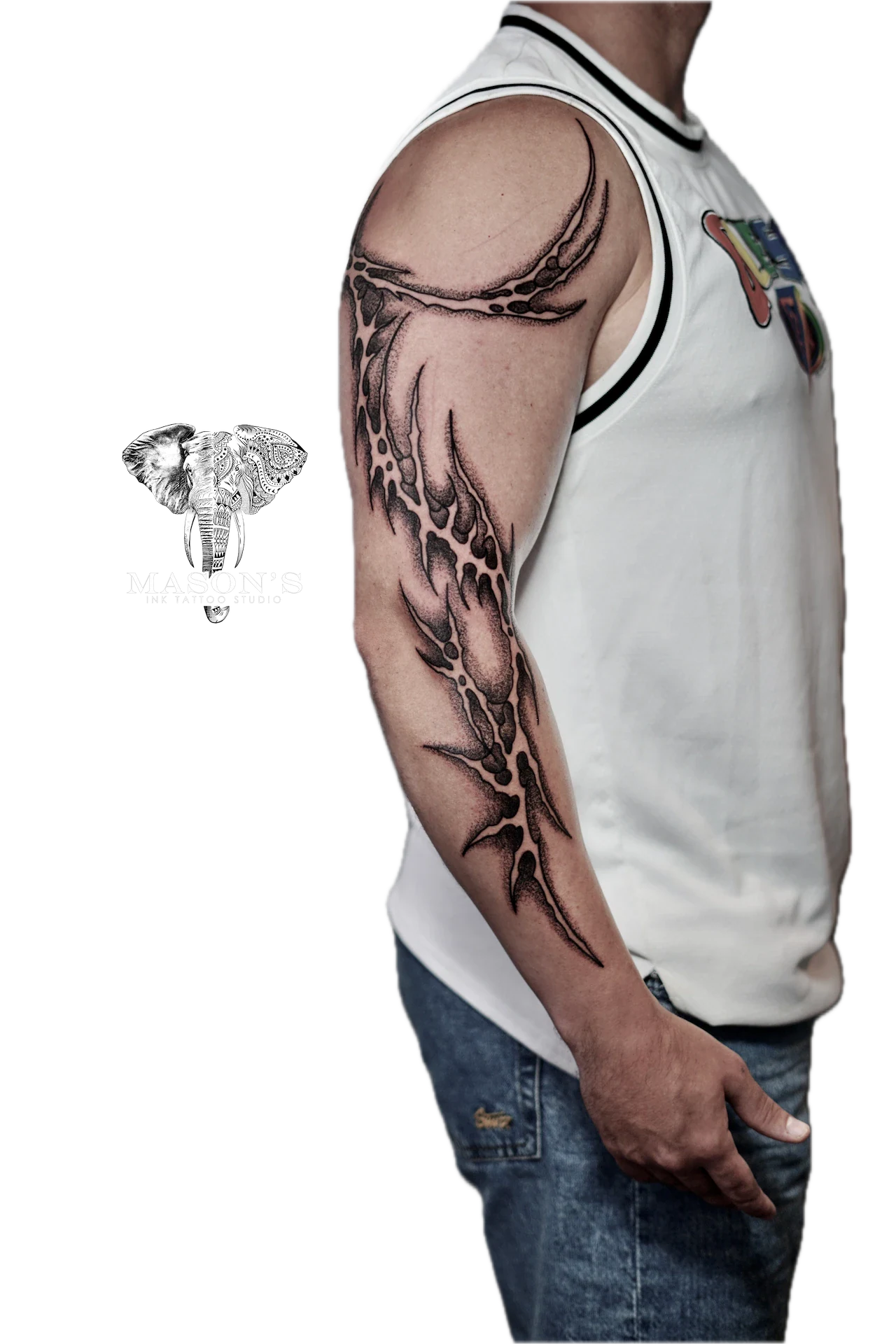 Full Hand Tribal tattoo by Mason's Ink Tattoo Studio, Bali