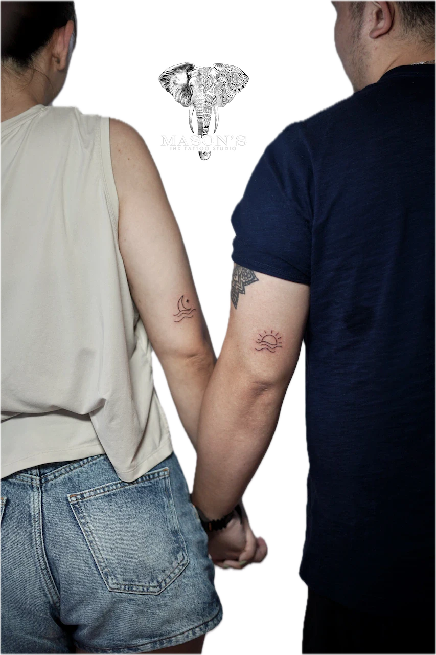 Fine Line Couple Tattoo Design by Mason's Ink Tattoo Studio, Bali