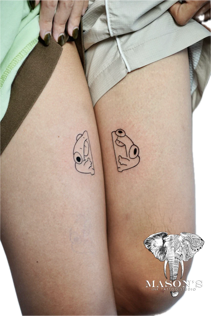 Couple Frog Fine Line Tattoo Design - custom tattoo by Mason's Ink Tattoo Studio, Bali