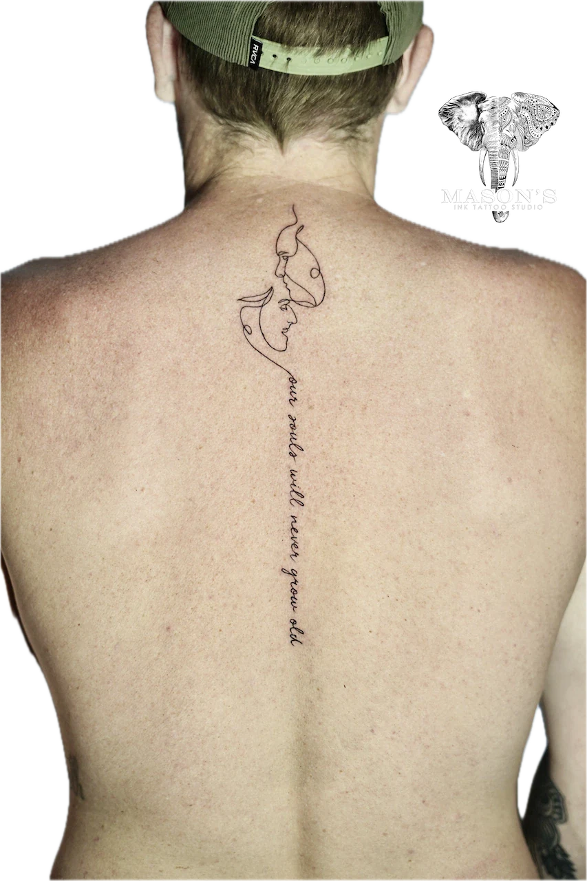Fine Line Couple Text & Outline Tattoo - custom tattoo by Mason's Ink Tattoo Studio, Bali