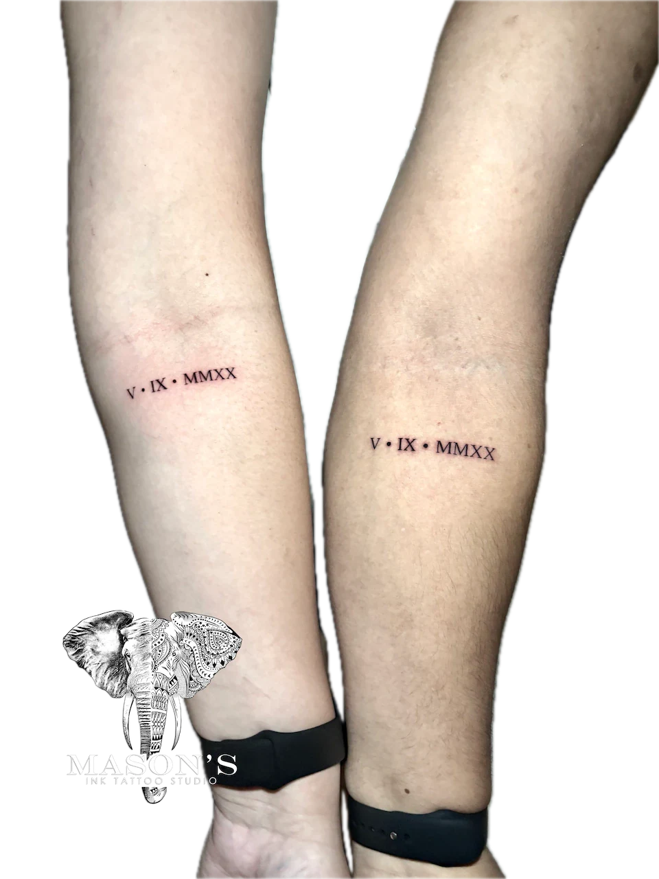 Fine Line Roman Script Couple Tattoo by Mason’s Ink by Mason's Ink Tattoo Studio, Bali