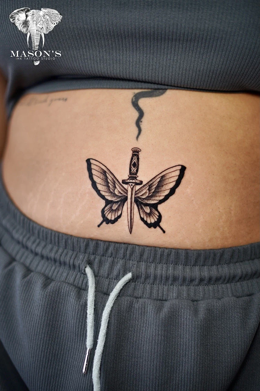 Old School Butterfly Tattoo Design by Mason's Ink Tattoo Studio, Bali